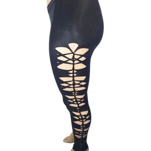 MIDNIGHT RADIANCE - 2XL/3XL - Wet Look Black Leggings with Intricate Side Cuts